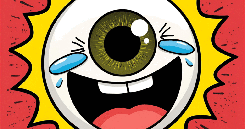 Exaggerated cartoon eyes rolling upward in a comic playful illustration