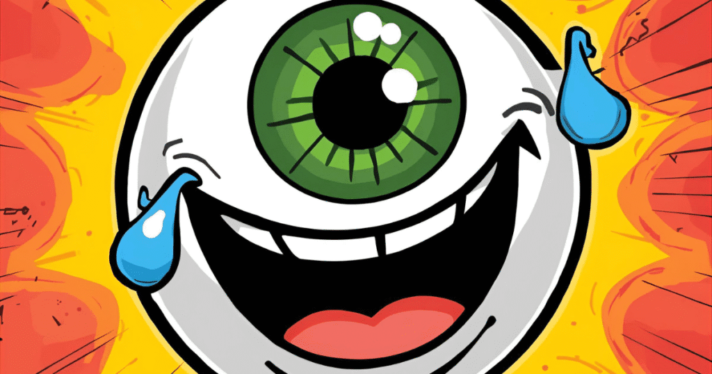 Big cartoon eyes popping wide open in surprise, colorful comic-style drawing